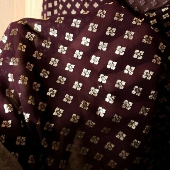 Express Bohemian Semi Sheer Blouse Metallic Print Purple XS - Picture 3 of 7